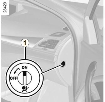 Renault Fluence. Desactivación, activación del airbag del pasajero delantero