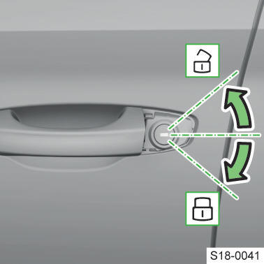 Skoda Scala. Desbloquear y bloquear la puerta con el cilindro de bloqueo