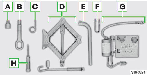 Skoda Scala. Equipo de herramientas a bordo