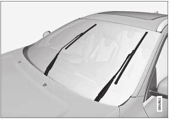 Volvo V40. Escobillas de limpiaparabrisas en posición de servicio.