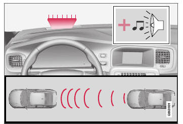 Volvo V40. Señal de advertencia audiovisual en caso de riesgo de colisión.